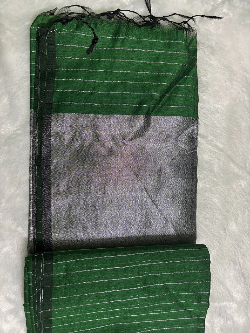 Green Silver Zari Linen Silk Saree